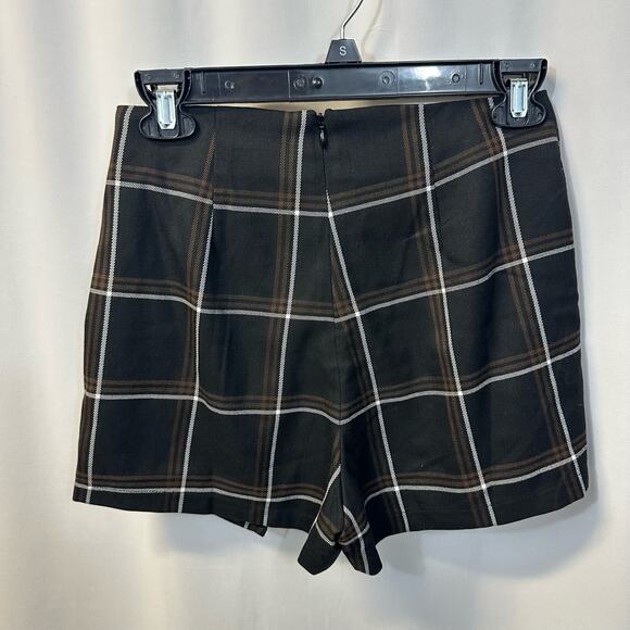 Mi Ami Francesca's Plaid Black Brown Academia Mini Skort Back Zip XS NWT - Picture 5 of 6